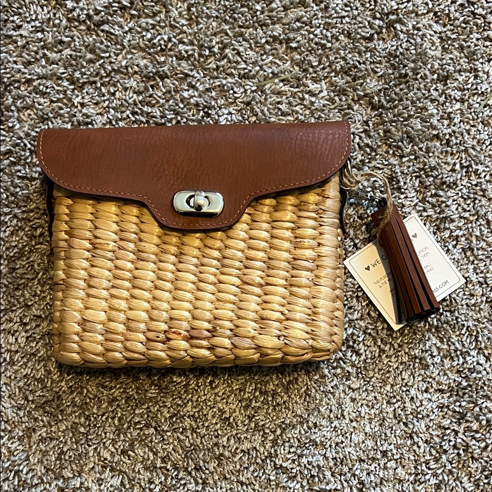 Brown and Tan Woven Clutch